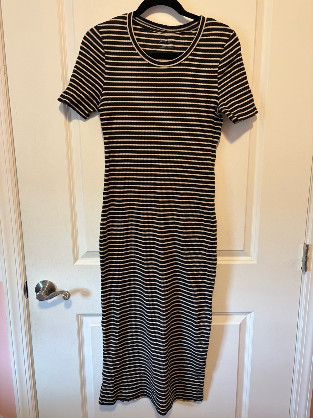 Striped Short-Sleeve Midi Dress